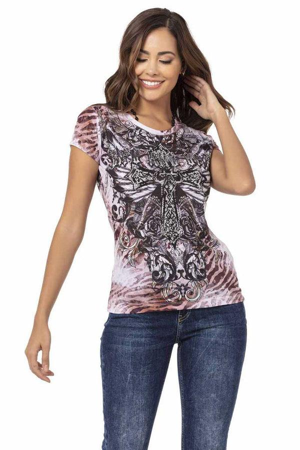Cipo & Baxx WT329 Stone Patterned Women's T-Shirt BROWN