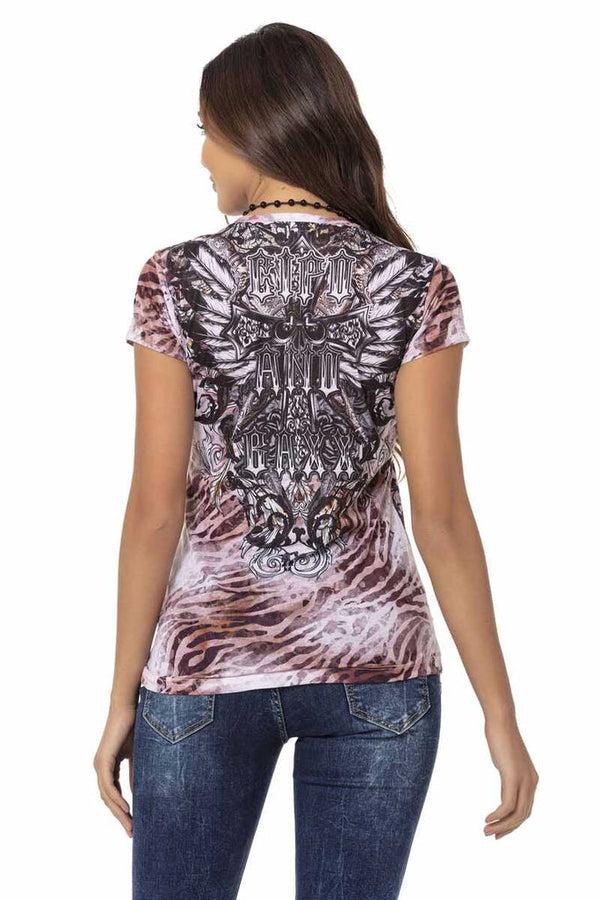 Cipo & Baxx WT329 Stone Patterned Women's T-Shirt BROWN