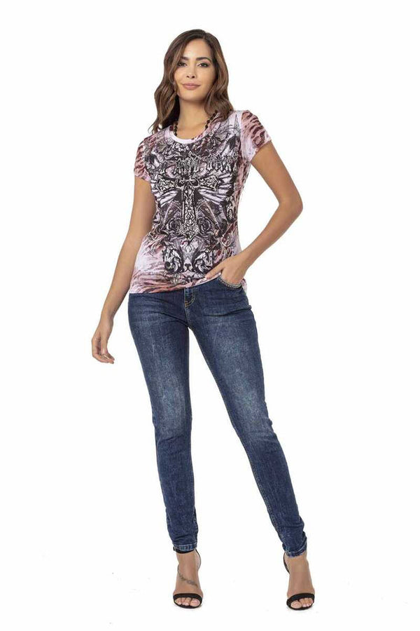 Cipo & Baxx WT329 Stone Patterned Women's T-Shirt BROWN