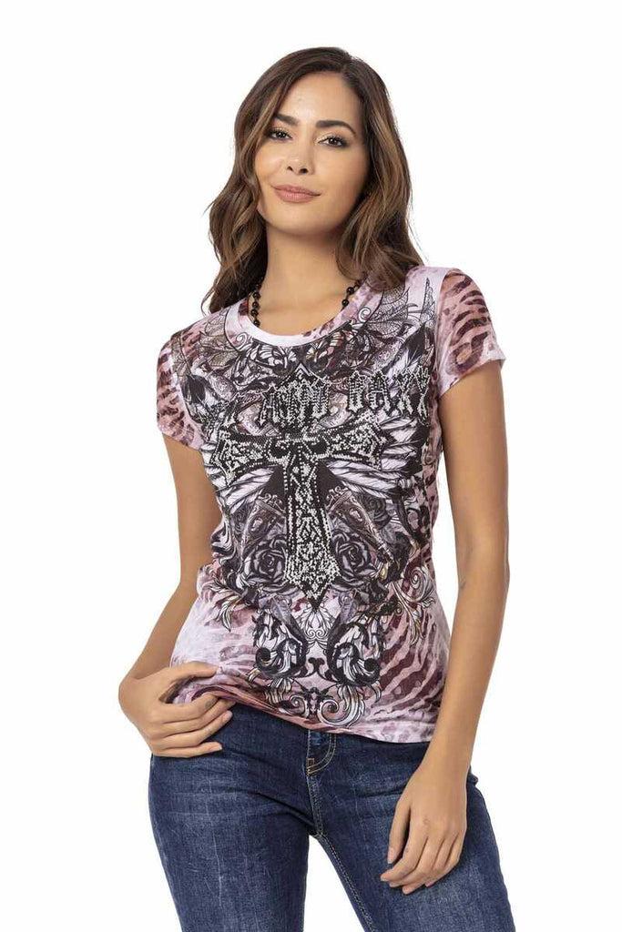 cipo & baxx WT329 Stone Patterned Women's T-Shirt BROWN