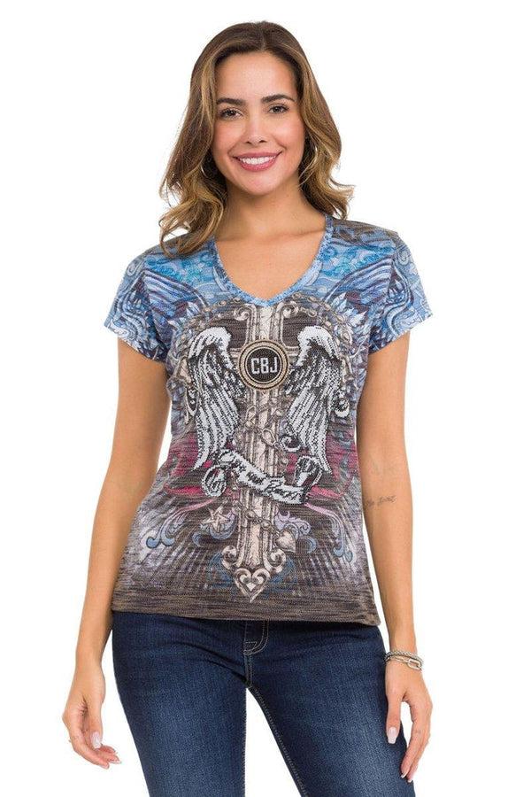 Cipo & Baxx WT339 Winged Cross Patterned Stone T-Shirt BLUE