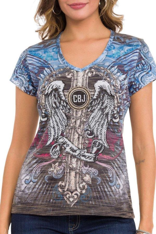 Cipo & Baxx WT339 Winged Cross Patterned Stone T-Shirt BLUE