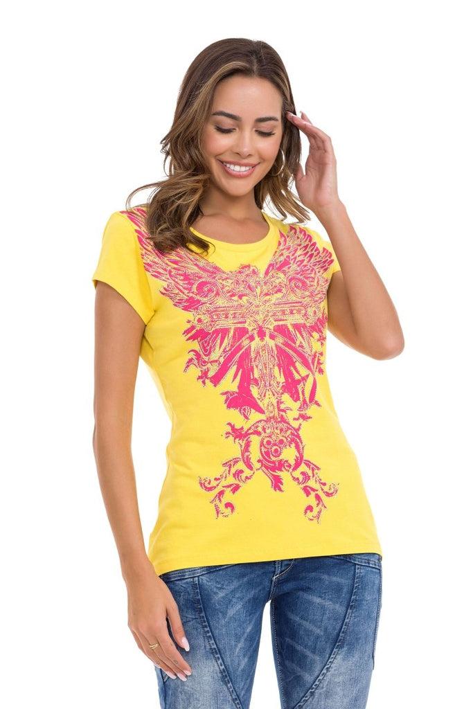 cipo & baxx WT341 Shiny Stone AngeL Cross T-Shirt BLACK