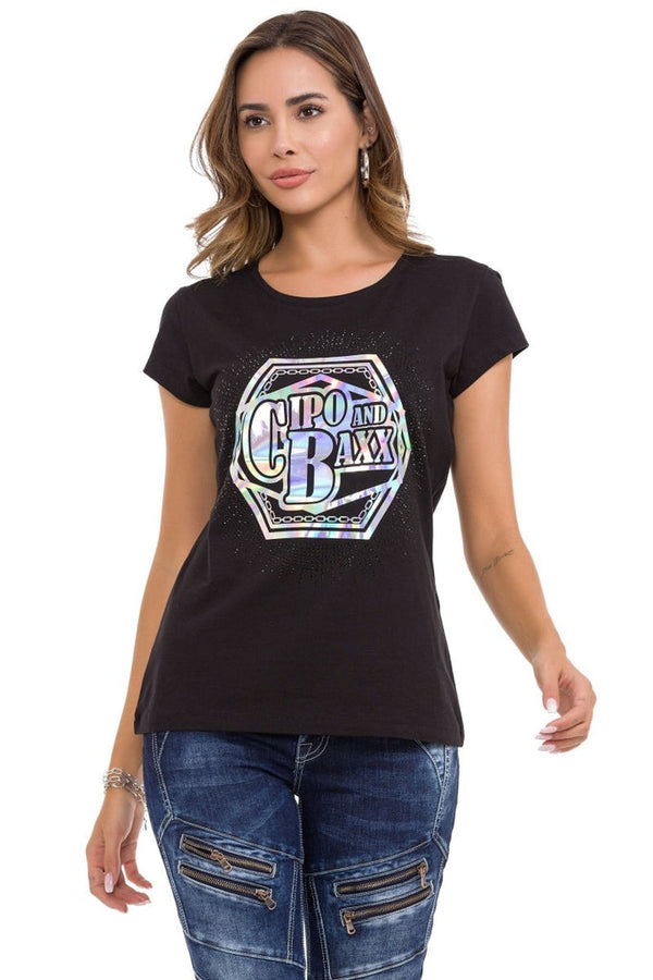 Cipo & Baxx WT342 Stoned Silver Printed T-Shirt BLACK