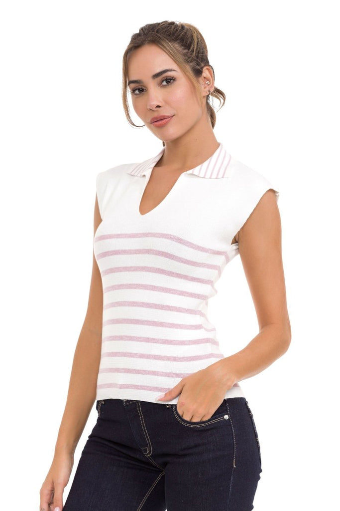 cipo & baxx WT353 Polo Neck Striped Knitwear T-Shirt BLUE