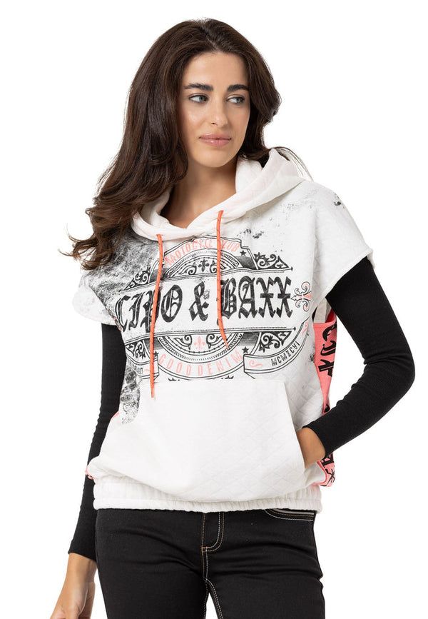 Cipo & Baxx WT374 Women's T-Shirt Zero Sleeve Hoodie BLACK
