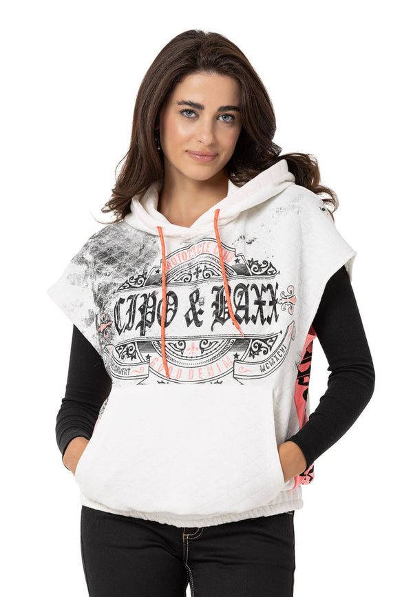 Cipo & Baxx WT374 Women's T-Shirt Zero Sleeve Hoodie BLACK