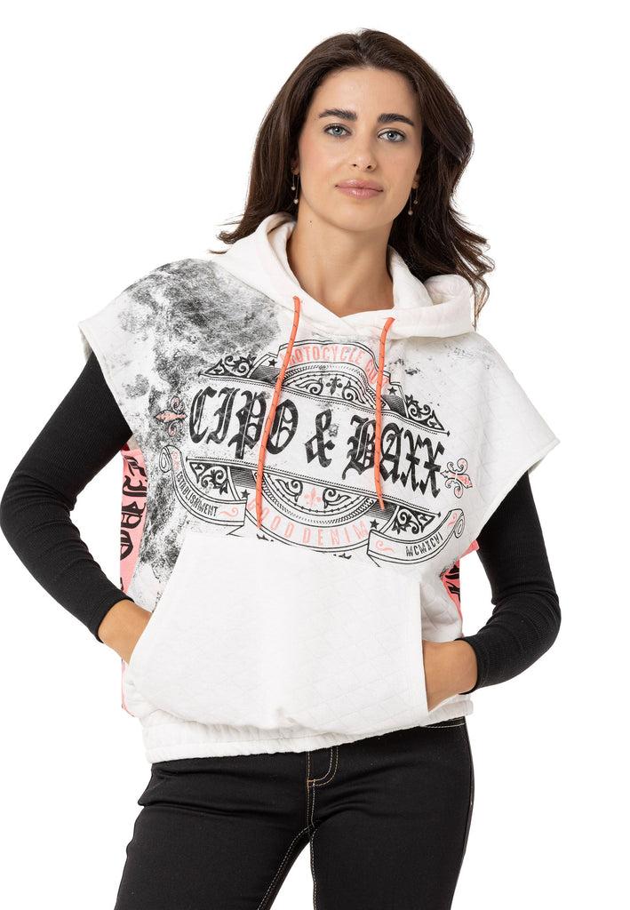 cipo & baxx WT374 Women's T-Shirt Zero Sleeve Hoodie BLACK