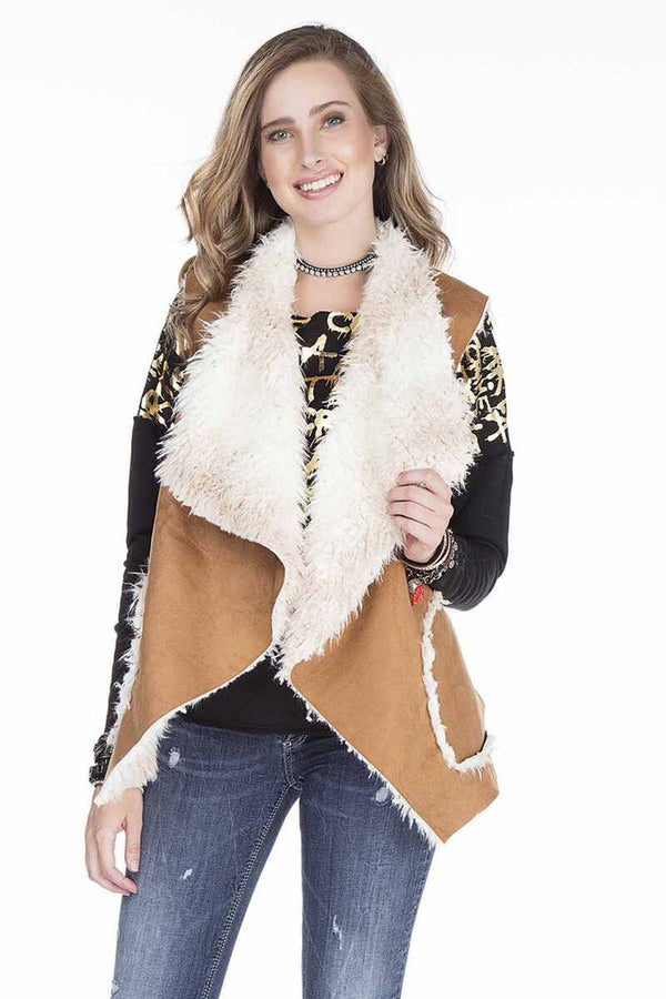 Cipo & Baxx WW108 Sleeveless Winter Vest With Fur Inside CAMEL
