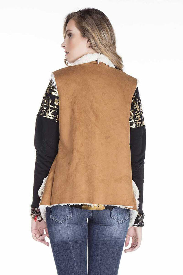 Cipo & Baxx WW108 Sleeveless Winter Vest With Fur Inside CAMEL