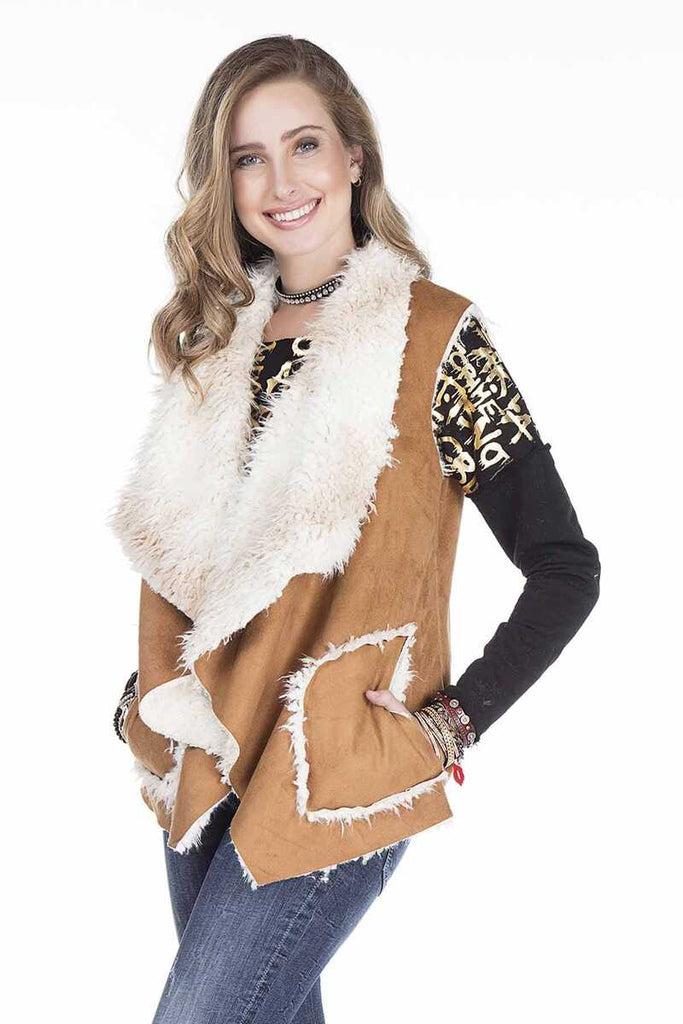 cipo & baxx WW108 Sleeveless Winter Vest with Fur Inside CAMEL