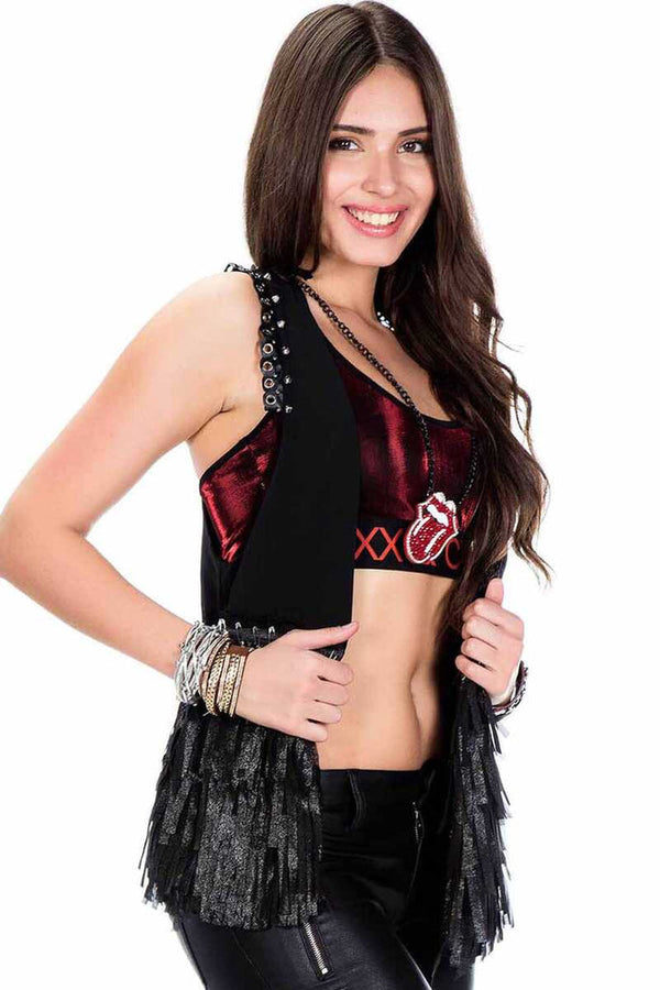 Cipo & Baxx WW109 Tasseled Metal Embroidered Women's Vest BLACK