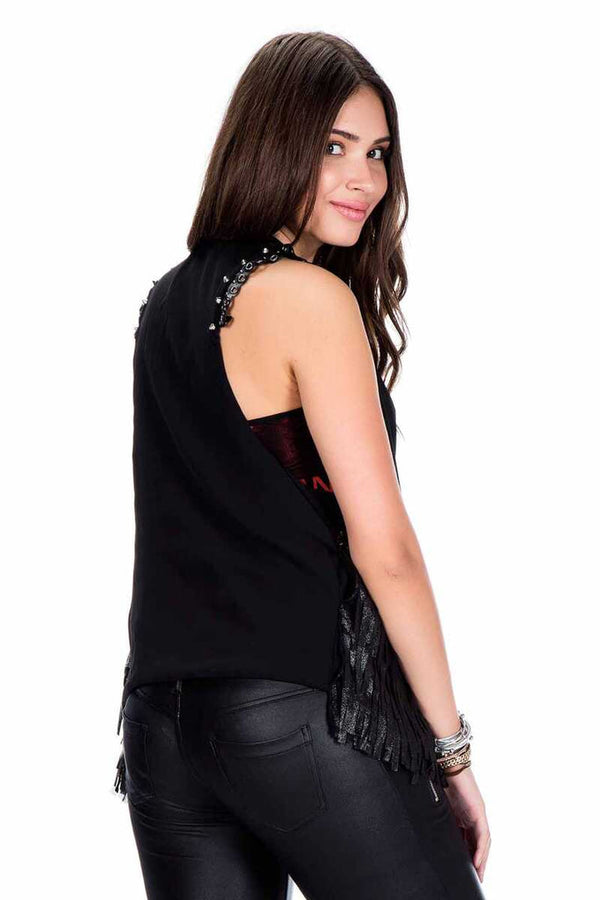 Cipo & Baxx WW109 Tasseled Metal Embroidered Women's Vest BLACK