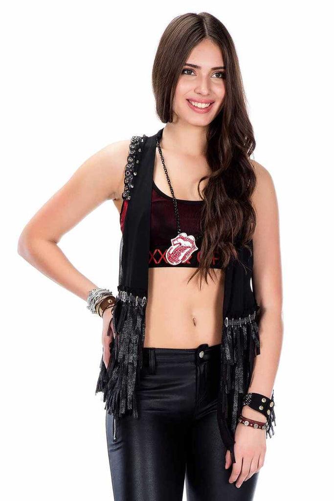 cipo & baxx WW109 Tasseled Metal Embroidered Women's Vest BLACK