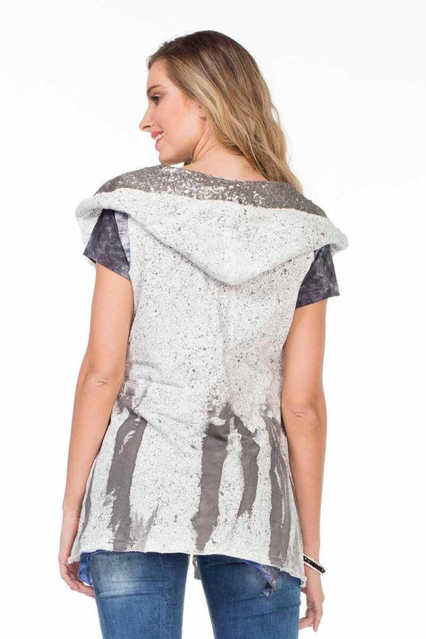 Cipo & Baxx WW111 Women's Gray Hooded Sequined Vest ANTHRACITE