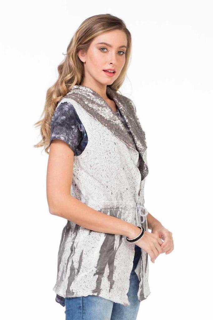 cipo & baxx WW111 Women's Gray Hooded Sequined Vest ANTHRACITE