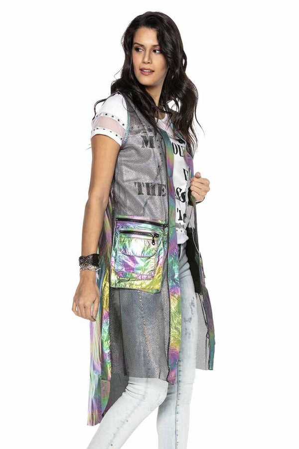 Cipo & Baxx WW119 Silver Color Transparent Detailed Long Vest SILVER