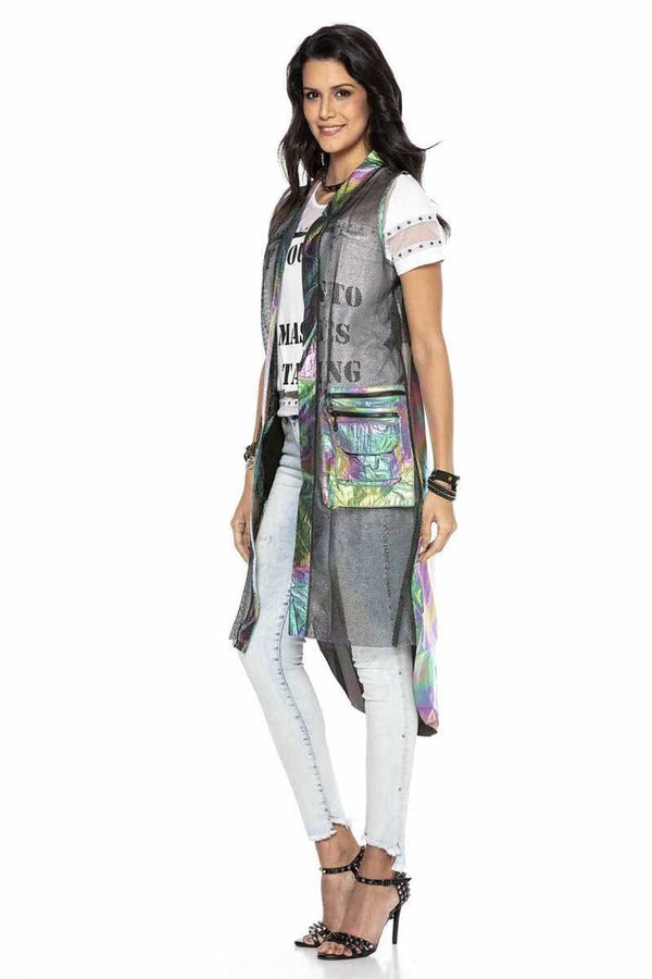 Cipo & Baxx WW119 Silver Color Transparent Detailed Long Vest SILVER