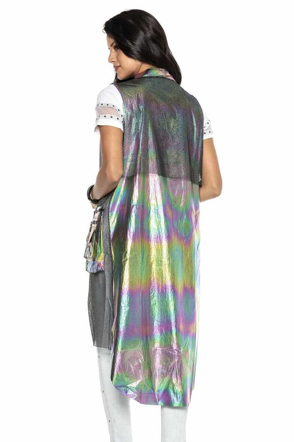 Cipo & Baxx WW119 Silver Color Transparent Detailed Long Vest SILVER