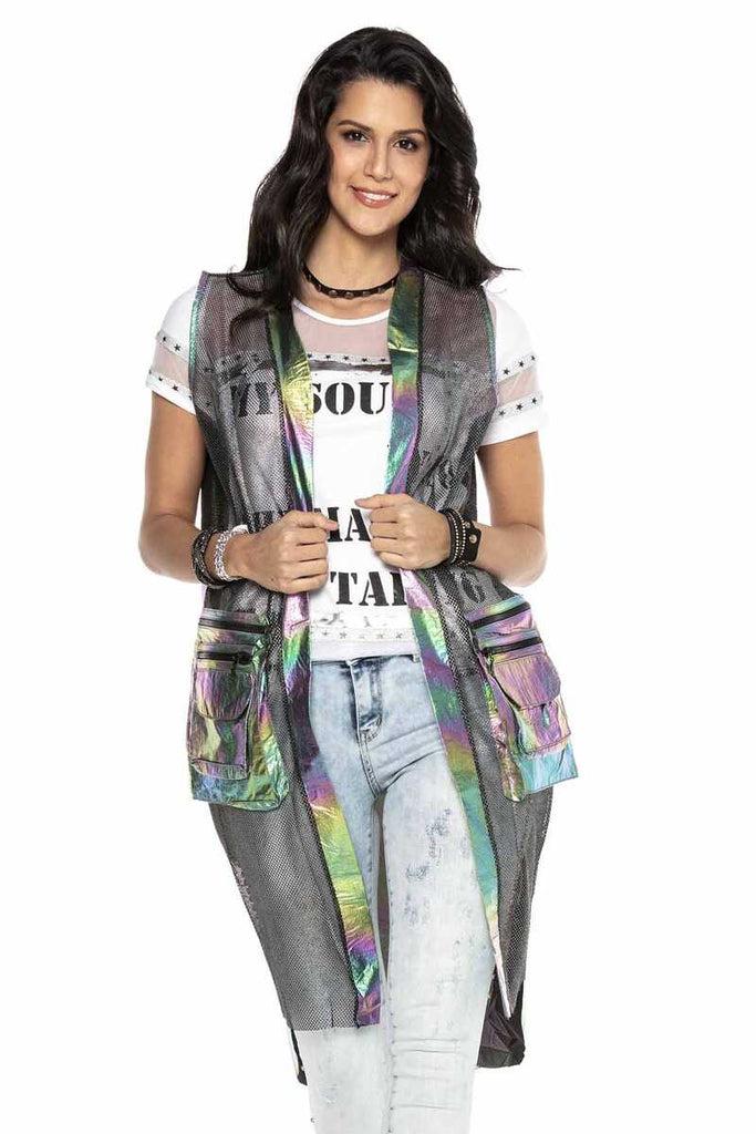 cipo & baxx WW119 Silver Color Transparent Detailed Long Vest SILVER