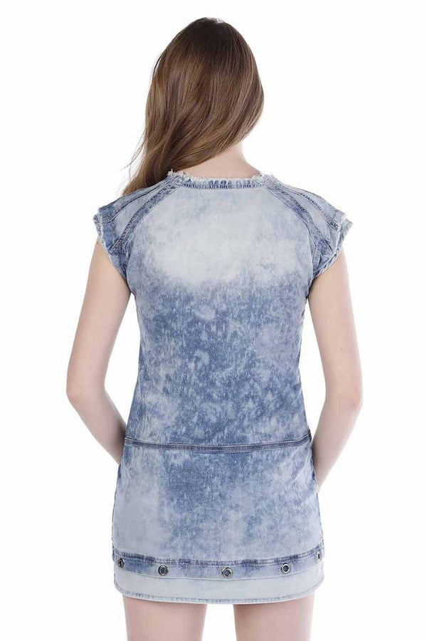 Cipo & Baxx WY108 Perforated Metal Detailed Denim Mini Dress BLUE