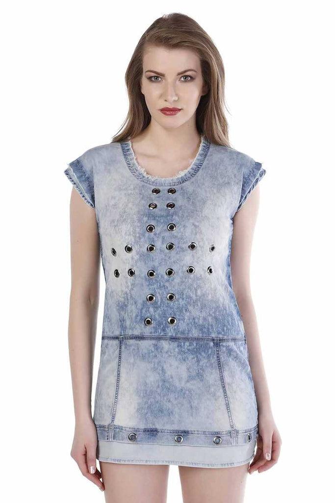 cipo & baxx WY108 Perforated Metal Detailed Denim Mini Dress BLUE