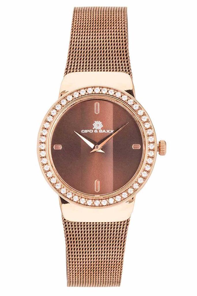 cipo & baxx WZ101 Shiny Stone Mesh Braided Strap Steel Women's Watch COPPER