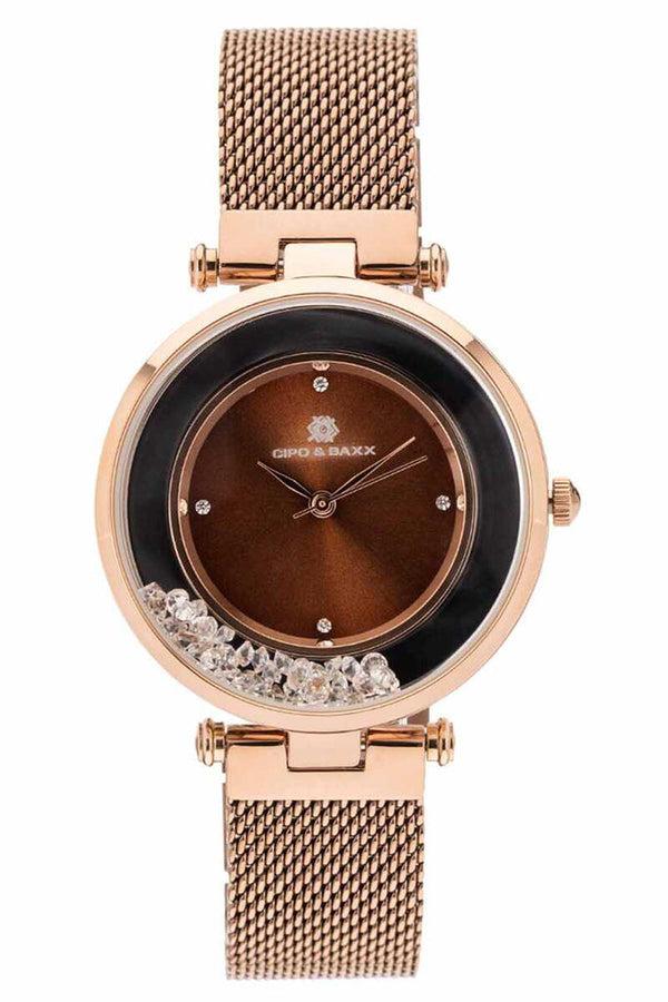 Cipo & Baxx WZ104 Stone Mesh Braided Steel Strap Women's Watch BLACK