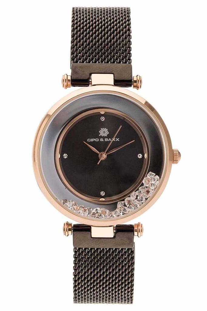 cipo & baxx WZ104 Stone Mesh Braided Steel Strap Women's Watch BLACK