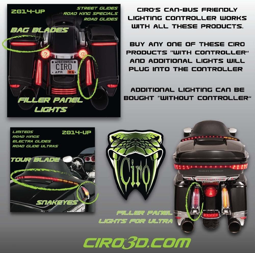 Ciro Filler Panel Lights In Chrome For '10-'13 Street Glide / Special Road Glide Custom