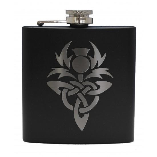 clan 6oz Matt Black Hip Flask Celtic Thistle