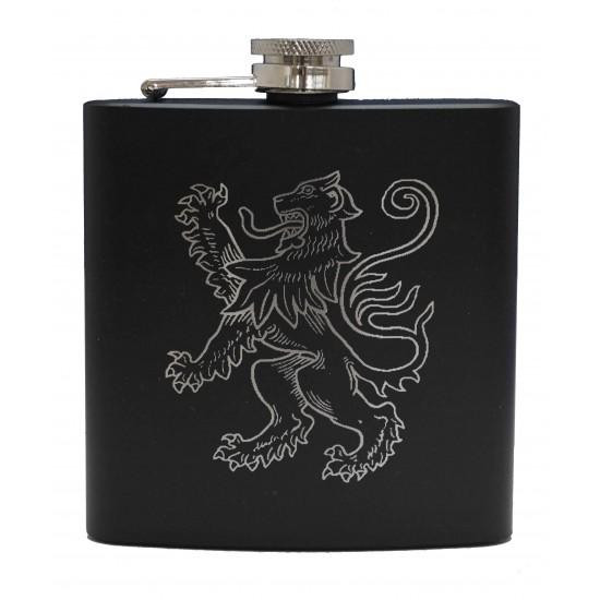 clan 6oz Matt Black Hip Flask Lion Rampant