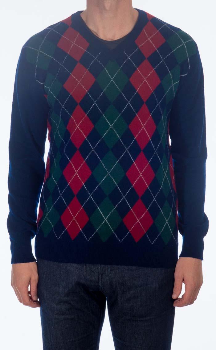 Clan Gents Cashmere Argyle V‑Neck Sweater