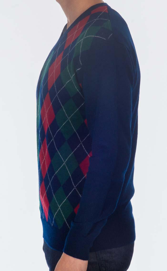 Clan Gents Cashmere Argyle V‑Neck Sweater