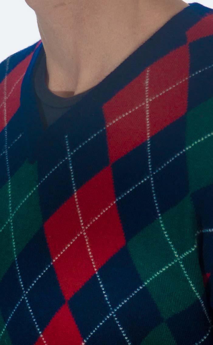 clan Gents Cashmere Argyle V‑Neck Sweater