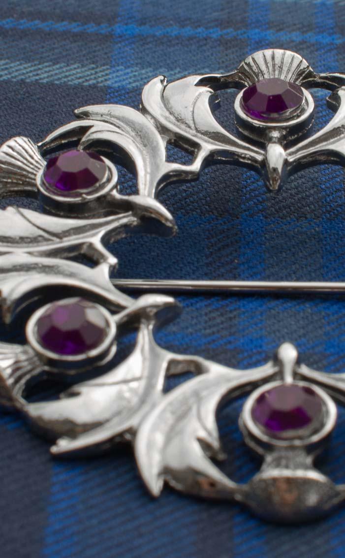 Clan Jewelled Scottish Thistles Plaid Brooch