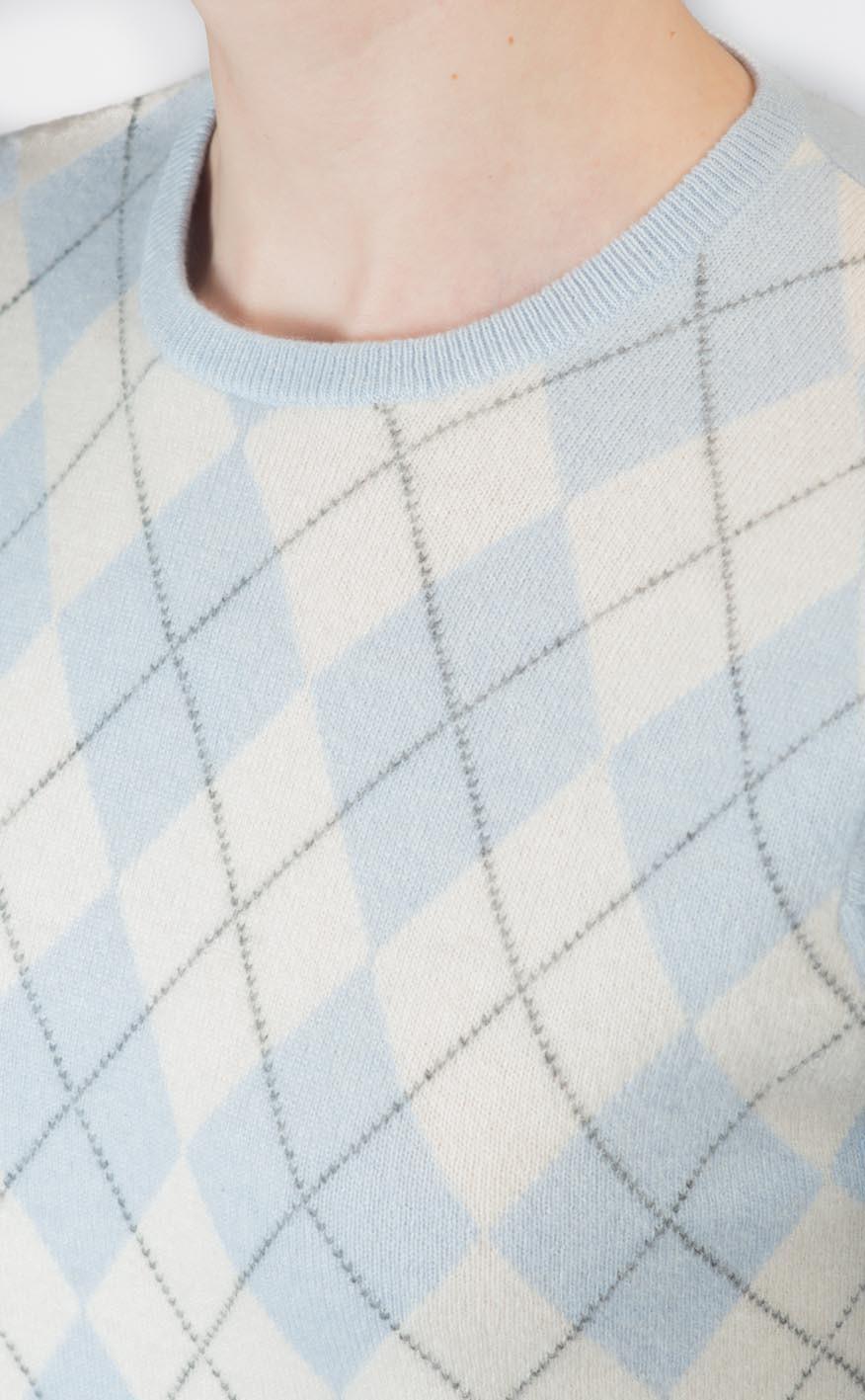 clan Ladies Cashmere Argyle Crew Neck Sweater