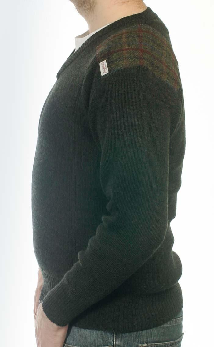 Clan Moss Green Drover Vee‑Neck Sweater