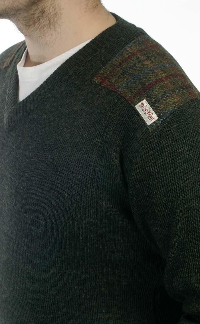 Clan Moss Green Drover Vee‑Neck Sweater