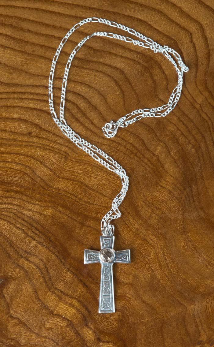 Clan Scottish Smokey Quartz Celtic Cross Pendant