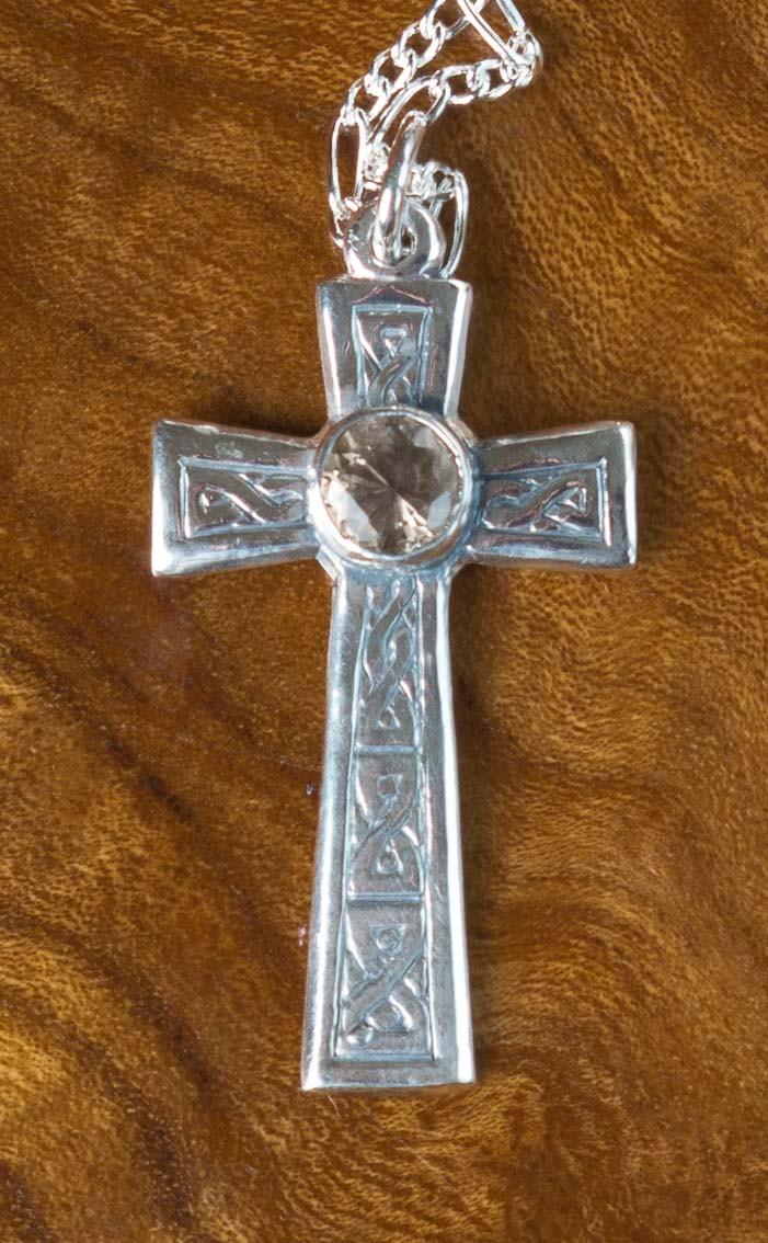 clan Scottish Smokey Quartz Celtic Cross Pendant