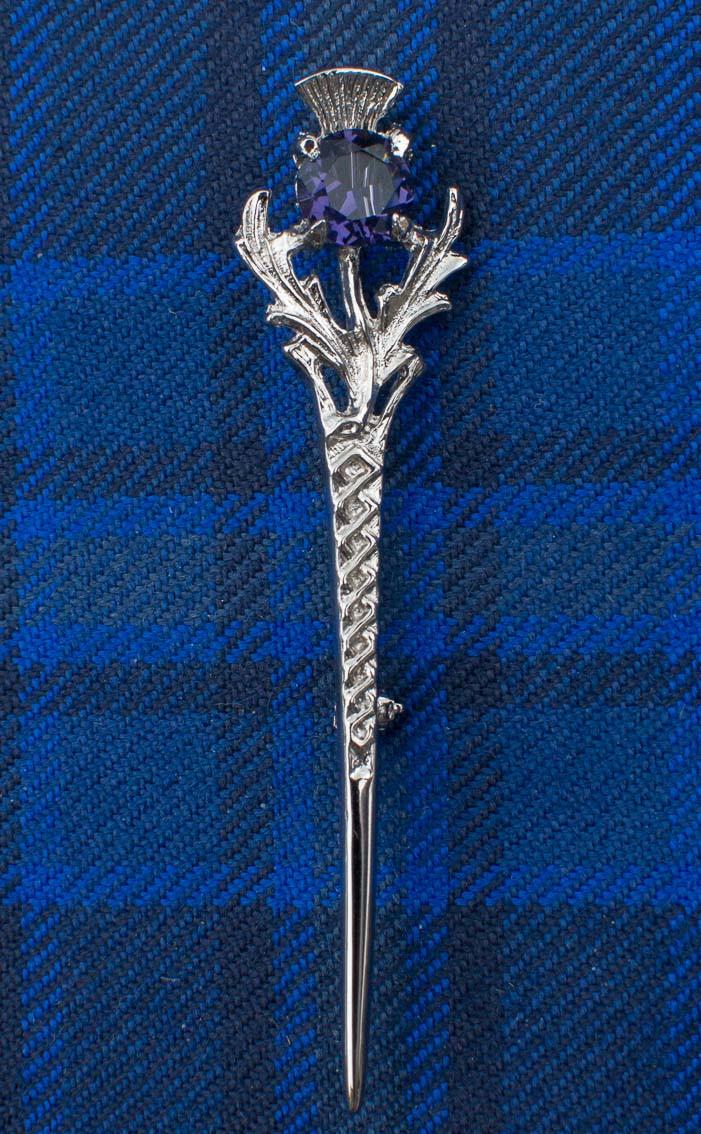 clan Scottish Thistle Jewelled Kilt Pin