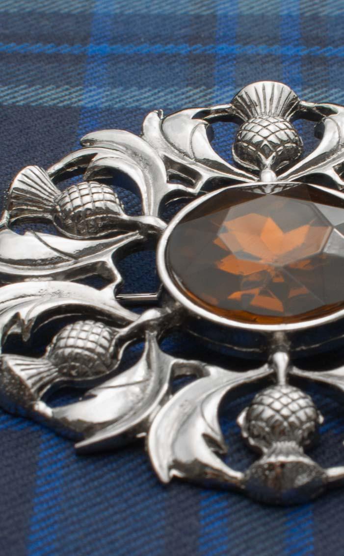Clan Scottish Thistle Jewelled Plaid Brooch