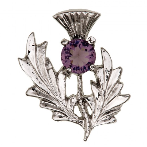 clan Scottish Thistle with Jewel (Large) Brooch