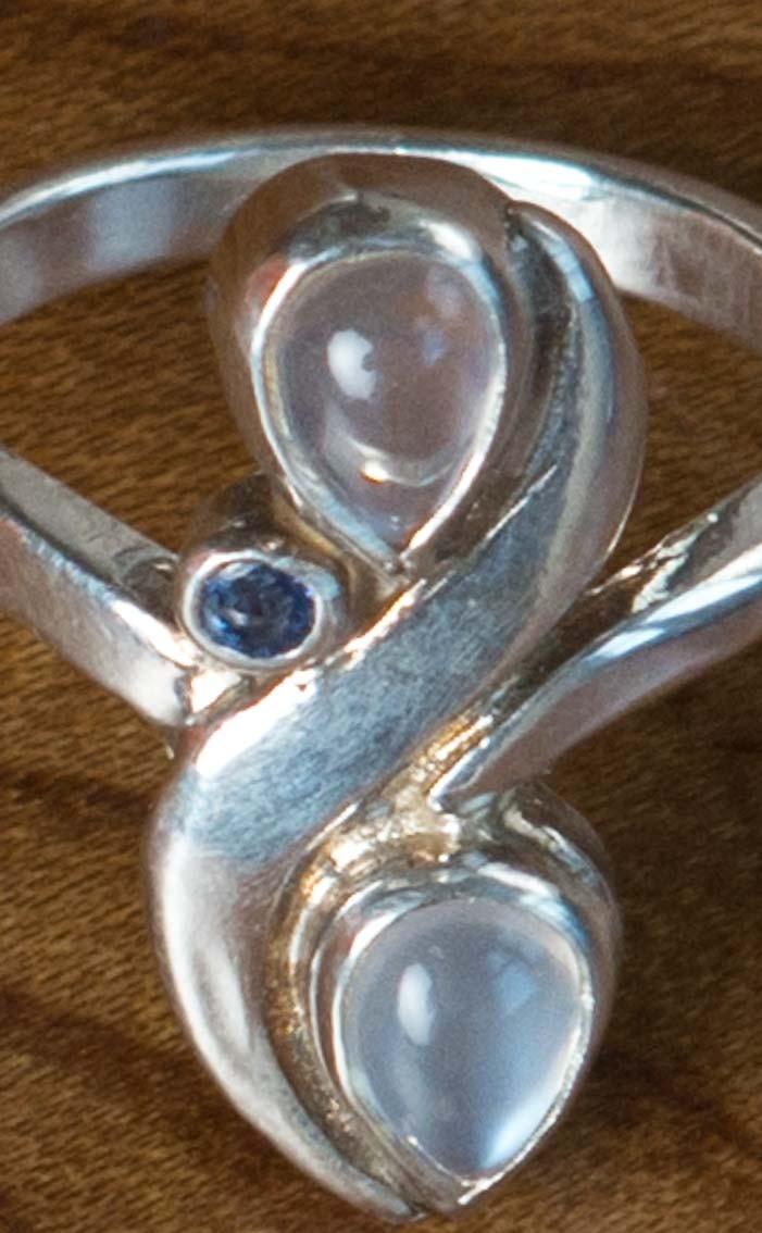 Clan Twin Teardrop Moonstone And Sapphire Ring