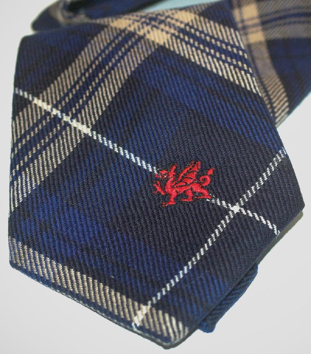 Clan Welsh Tartan Tie With Embroidered Dragon