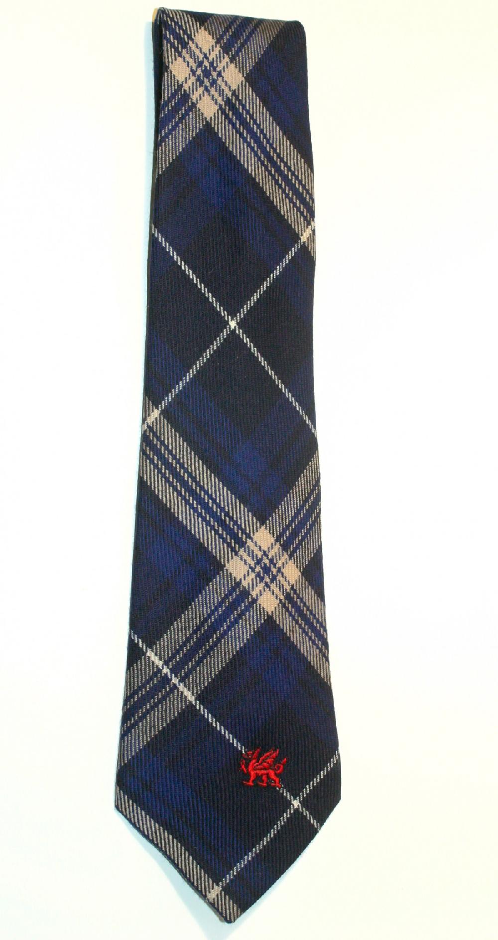 clan Welsh Tartan Tie with embroidered dragon