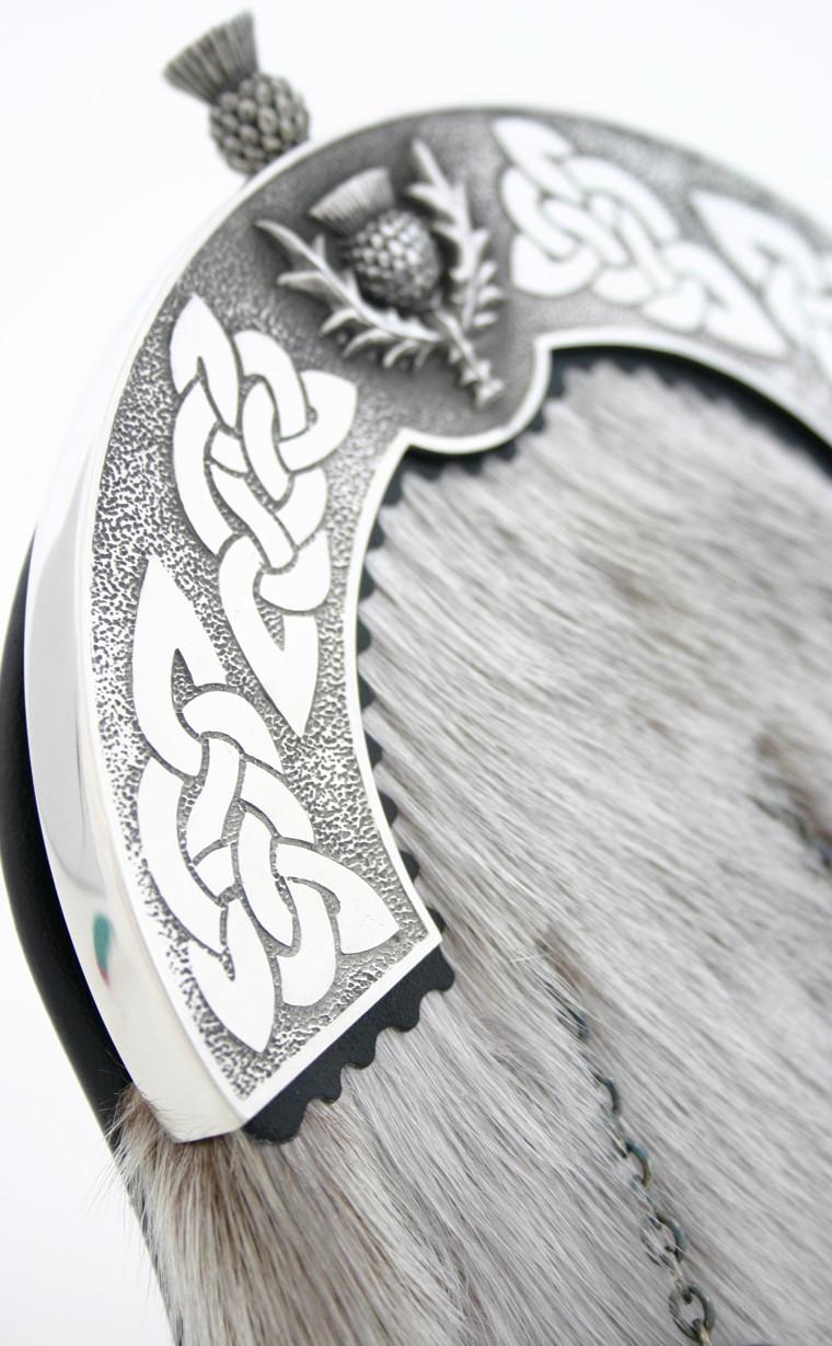 Clan Dress Sporran With Thistle Detail Cantle And Chrome Balls