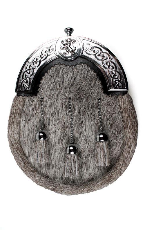 Clan Lion Rampant Dress Sporran With Chrome Finish Full Dress Cantles