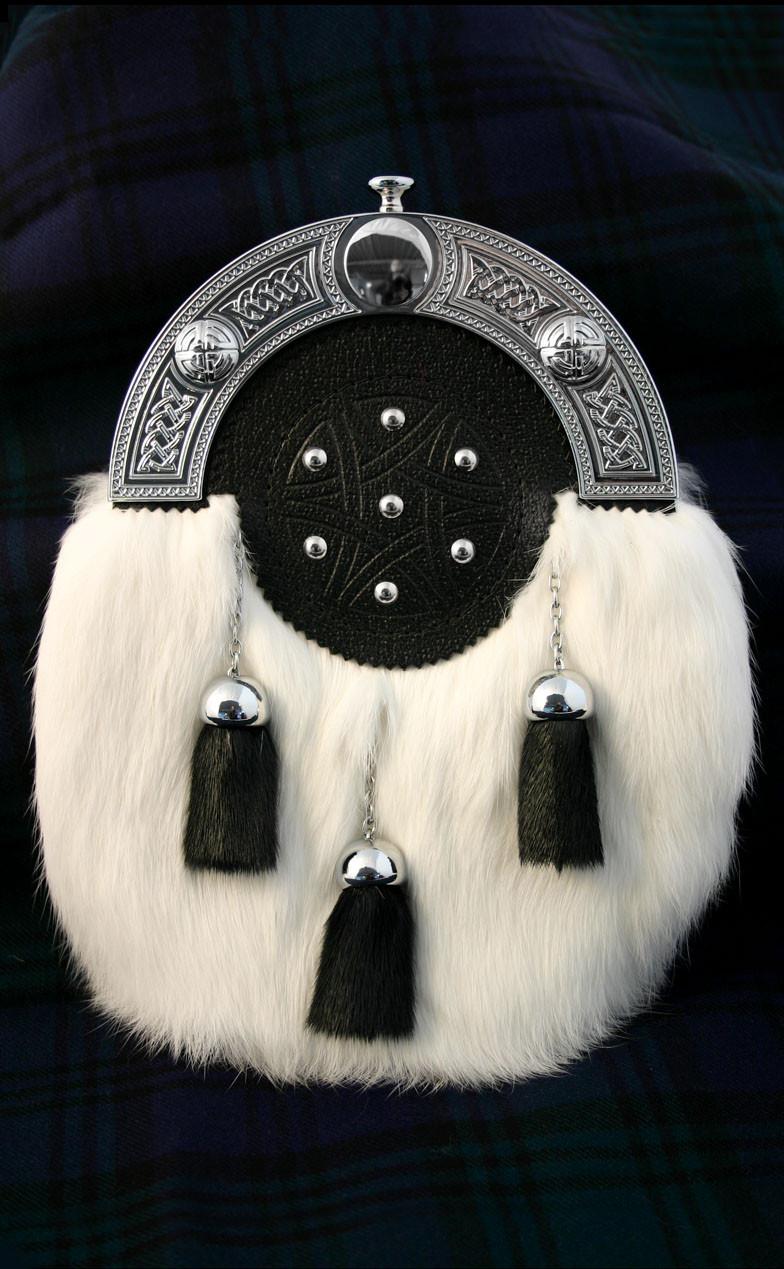 clan Luxury Rabbit Dress Sporran with Studded Targe